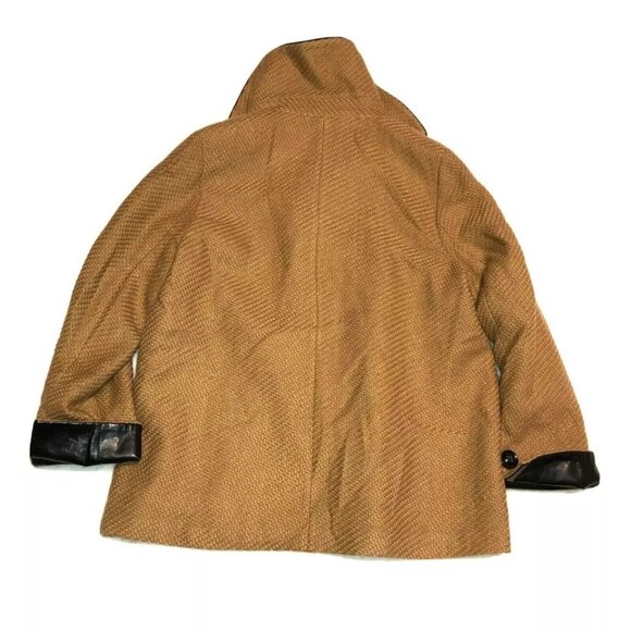 VTG TAN BLACK SWING COAT SZ L FAUX LEATHER TRIM SIMONTON SAYS CAR COAT WOMENS - Picture 4 of 4